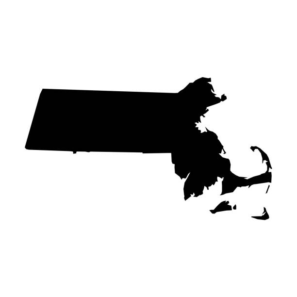 Massachusetts, state of USA - solid black silhouette map of country area. Simple flat vector illustration Massachusetts, state of USA - solid black silhouette map of country area. Simple flat vector illustration. massachusetts stock illustrations