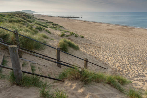istock Hengistbury Head Pink Thrift Flowers and Sandy Beach 1152700882