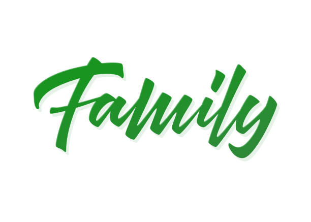 Family vector lettering Family vector lettering. Handwritten text label. Freehand typography design family word stock illustrations