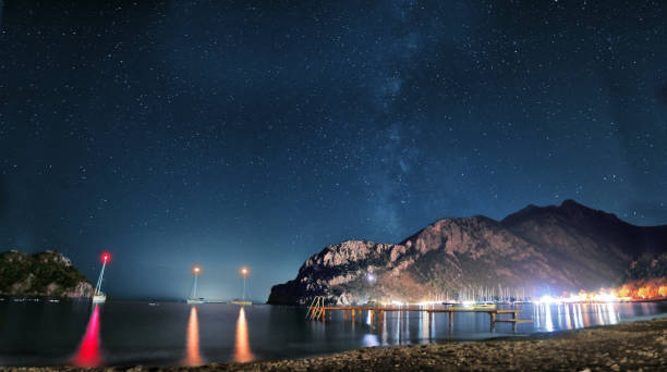 istock Blue night sky, stars and the sea 1152704664