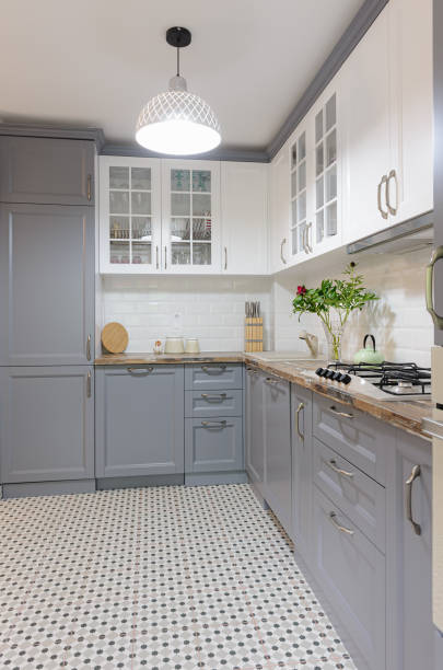 istock modern grey and white wooden kitchen interior 1152704752