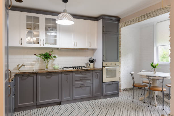 istock modern grey and white wooden kitchen interior 1152705092