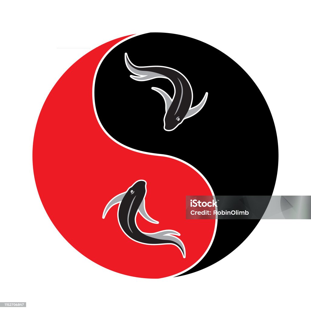 Koi Fish Yin Yang Icon Vector illustration of a red and black yin yang symbol with koi fish. Fish stock vector