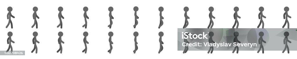 Stickman Walking Cycle Icon Set Looped Walk Sprites Animation 24 Frames  Stock Illustration - Download Image Now - iStock