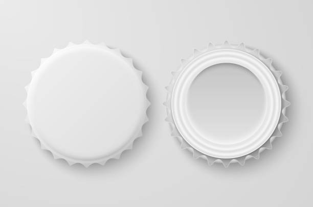 Vector 3d Realistic White Blank Beer Bottle Cap Set Closeup Isolated on White Background. Design Template for Mock up, Package, Advertising. Top and Bottom View Vector 3d Realistic White Blank Beer Bottle Cap Set Closeup Isolated on White Background. Design Template for Mock up, Package, Advertising. Top and Bottom View. white cap stock illustrations