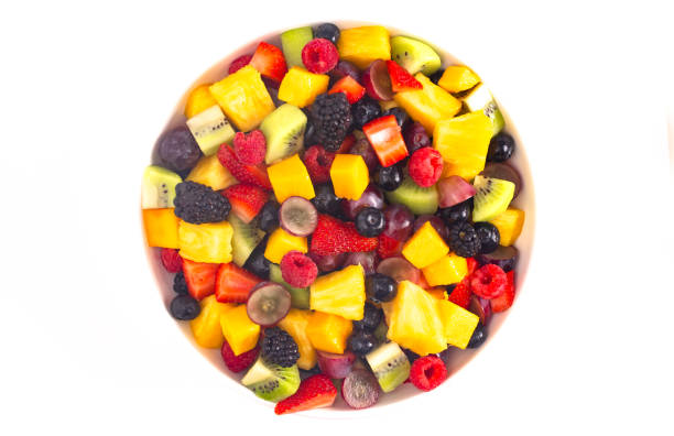 istock A Bowl of Rainbow Colored Fruit Salad Isolated on a White Background 1152711013