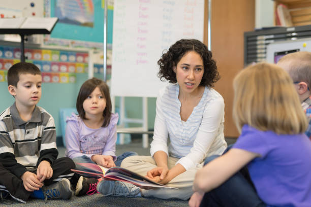 istock Female teacher reading to her first grade students 1152726142