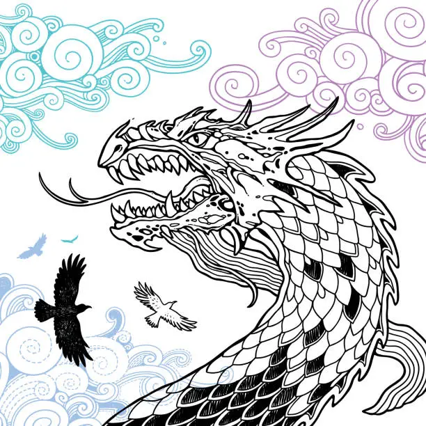 Vector illustration of Dragon doodle
