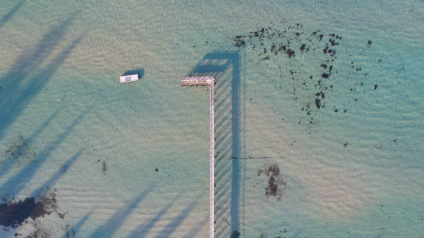 Aerial of Jetty in Sullivan Bay, Sorrento, Victoria at Mornington Peninsula Top down aerial photograph captured of a jetty at Sullivan Bay, Sorrento, Victoria located in the Mornington Peninsula. mornington peninsula photos stock pictures, royalty-free photos & images