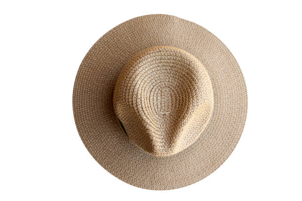 istock Top view vintage pretty straw hat isolated on white background 1152735506
