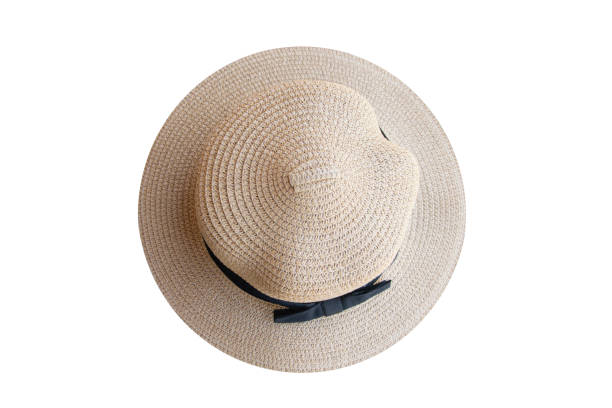 istock Top view vintage pretty straw hat isolated on white background 1152735724