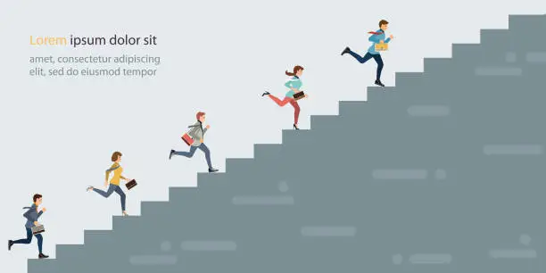 Vector illustration of Business people climbing high stair.