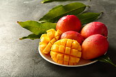 Sliced Alphonso mangoes.