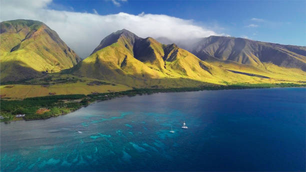 aerial view of the west coast - maui imagens e fotografias de stock