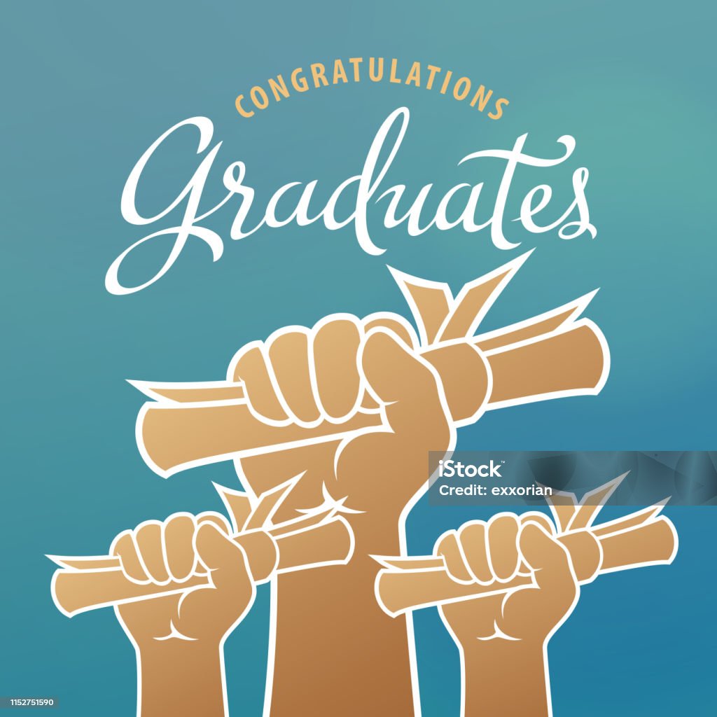 Graduates Holding Certificates Congratulations on your graduation and join the ceremony for the class of 2019 graduates with students holding certificates Graduation stock vector