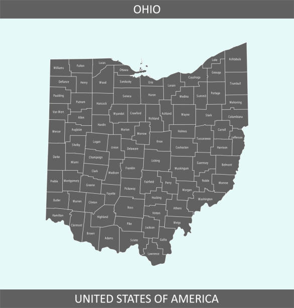 Ohio counties map The map is accurately prepared by a map expert. morgan county stock illustrations