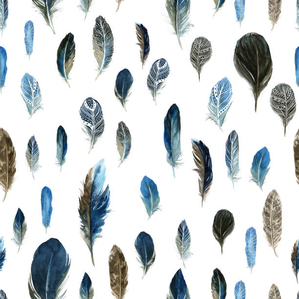 istock Seamless pattern with feathers. Drawn with watercolor, ink and pen. For fabric, paper, cards, invitations, envelopes, save the date and other. 1152753539