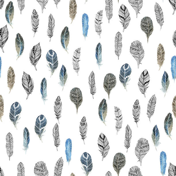 istock Seamless pattern with feathers. Drawn with watercolor, ink and pen. For fabric, paper, cards, invitations, envelopes, save the date and other. 1152753540