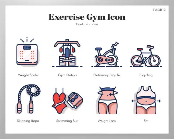 Vector illustration of Exercise gym icons LineColor pack