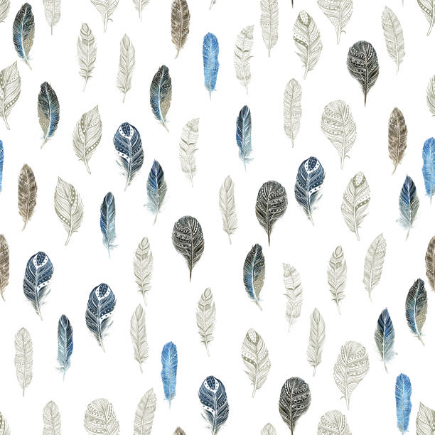 istock Seamless pattern with feathers. Drawn with watercolor, ink and pen. For fabric, paper, cards, invitations, envelopes, save the date and other. 1152753624