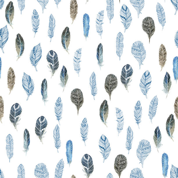 istock Seamless pattern with feathers. Drawn with watercolor, ink and pen. For fabric, paper, cards, invitations, envelopes, save the date and other. 1152753631