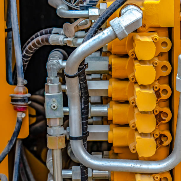 istock Details of a yellow construction machinery with close up on its engine 1152756506