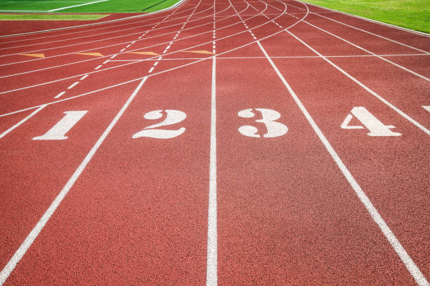 istock Running track, track and field or athletics track start line 1152758477