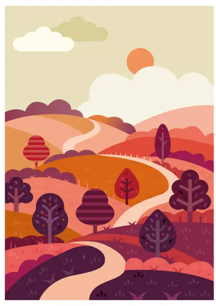 Vector illustration of Winding road and countryside illustration