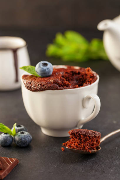 mug cake au chocolat et bleuets - tea cake photos et images de collection