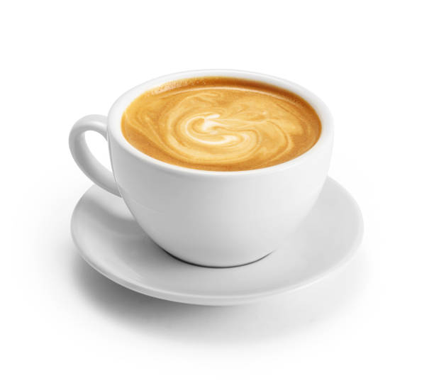 cup von kaffee-latte isoliert auf weißem hintergrund mit clipping-pfad - heißgetränk gefäß fotos stock-fotos und bilder