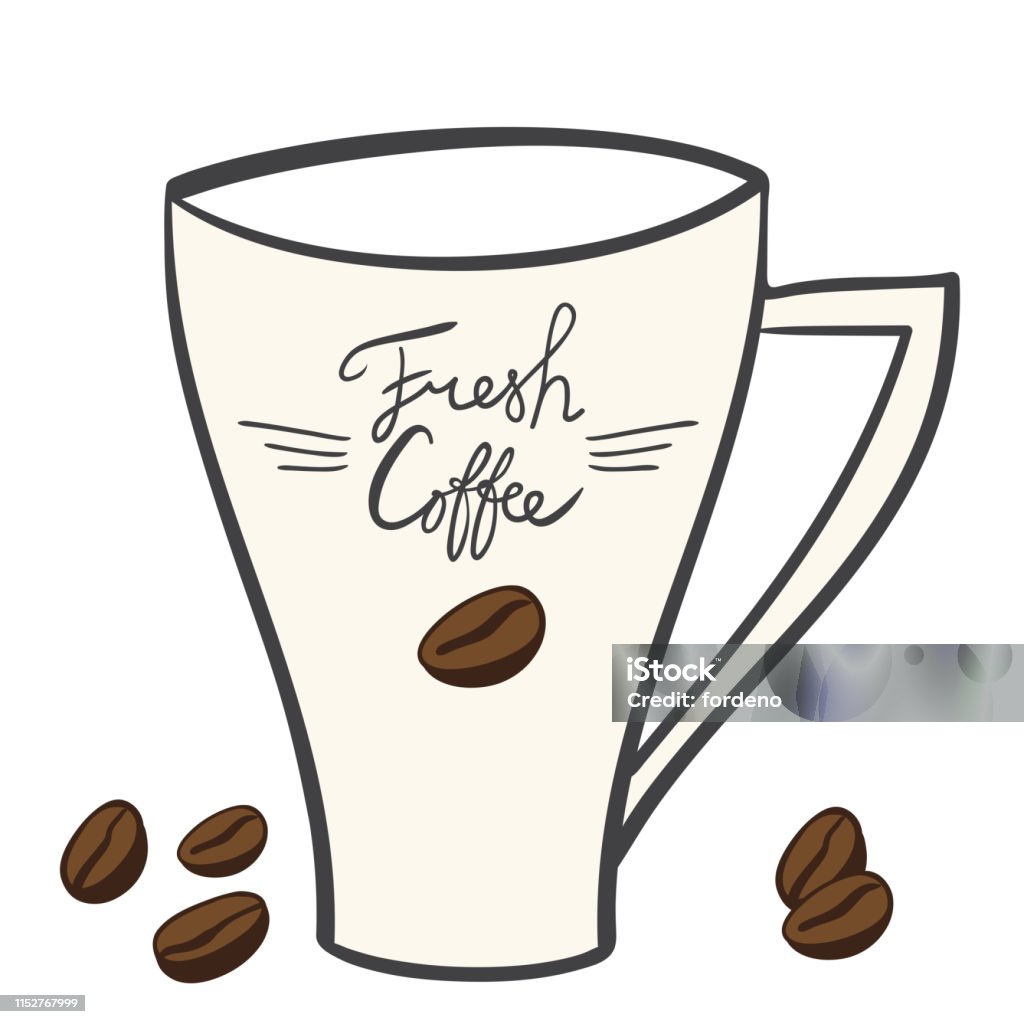 Cốc Hoạt Hình Vẽ Tay Với Cà Phê Hạt Cà Phê Hình minh họa Sẵn có ...