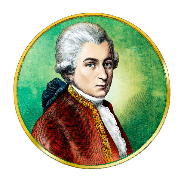 illustrations, cliparts, dessins animés et icônes de wolfgang amadeus mozart portrait de compositeur autrichien - illustration and painting antique engraving 19th century style