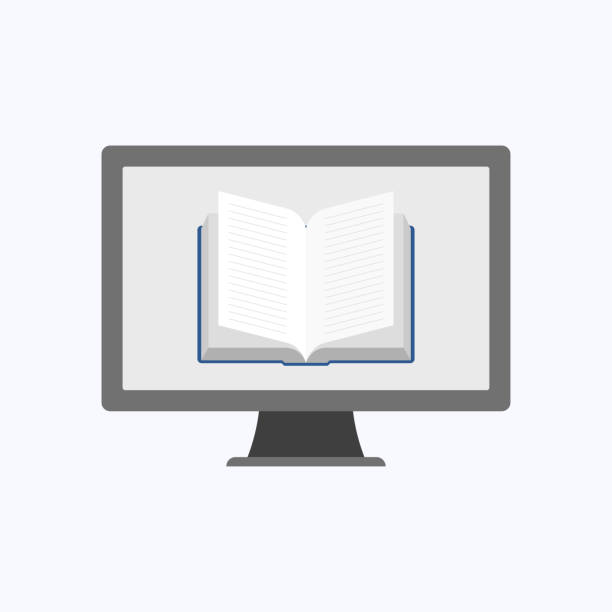 illustrazioni stock, clip art, cartoni animati e icone di tendenza di icona del libro con computer grigio su sfondo bianco - backgrounds blank book brain