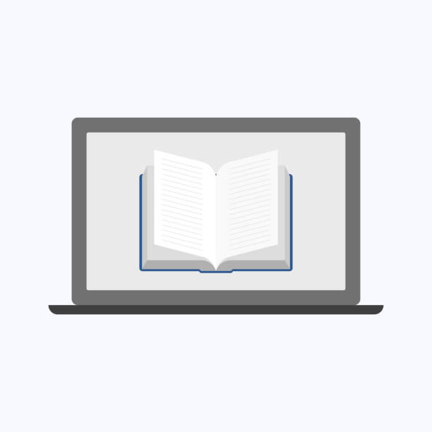 illustrazioni stock, clip art, cartoni animati e icone di tendenza di icona del libro con laptop grigio su sfondo bianco - backgrounds blank book brain