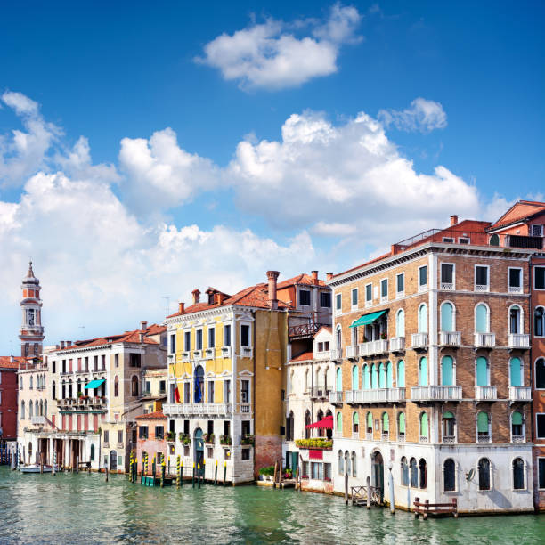 View to typical house in Venice with windows with shutters
