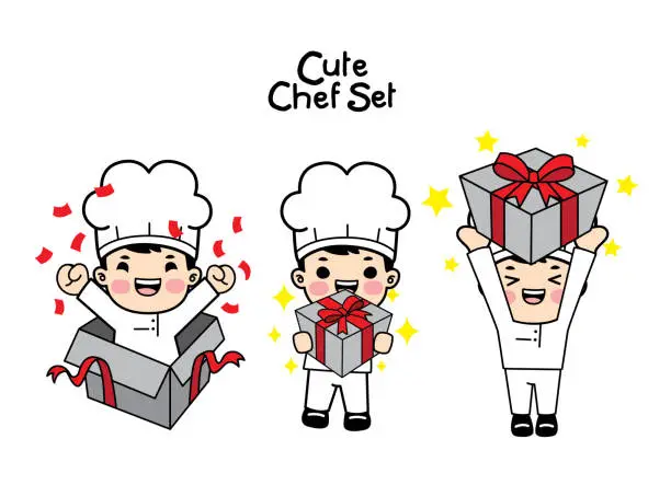 Vector illustration of Cute chef character  set. Characters set in chef uniform.Vecter