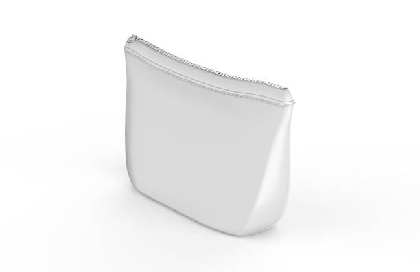istock Blank white pouch for cosmetics mock up on isolated white background, empty linen beautician bag with zip mock up template, 3d illustration 1152777427