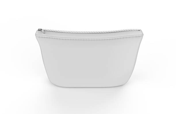 istock Blank white pouch for cosmetics mock up on isolated white background, empty linen beautician bag with zip mock up template, 3d illustration 1152777429