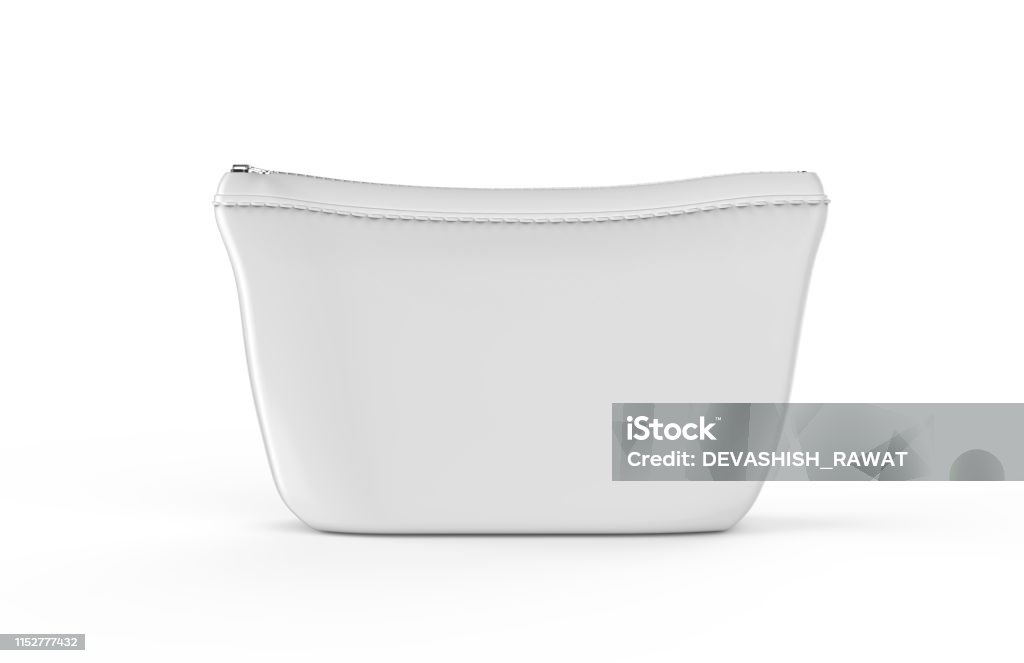 Blank white pouch for cosmetics mock up on isolated white background, empty linen beautician bag with zip mock up template, 3d illustration Make-Up Bag, Bag, Leather, Single Object, Make-Up Make-Up Bag Stock Photo