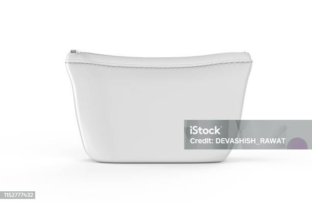 Blank White Pouch For Cosmetics Mock Up On Isolated White Background Empty Linen Beautician Bag With Zip Mock Up Template 3d Illustration Stock Photo - Download Image Now