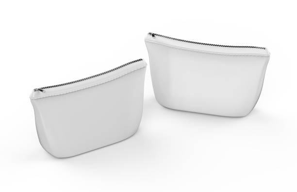 istock Blank white pouch for cosmetics mock up on isolated white background, empty linen beautician bag with zip mock up template, 3d illustration 1152778268