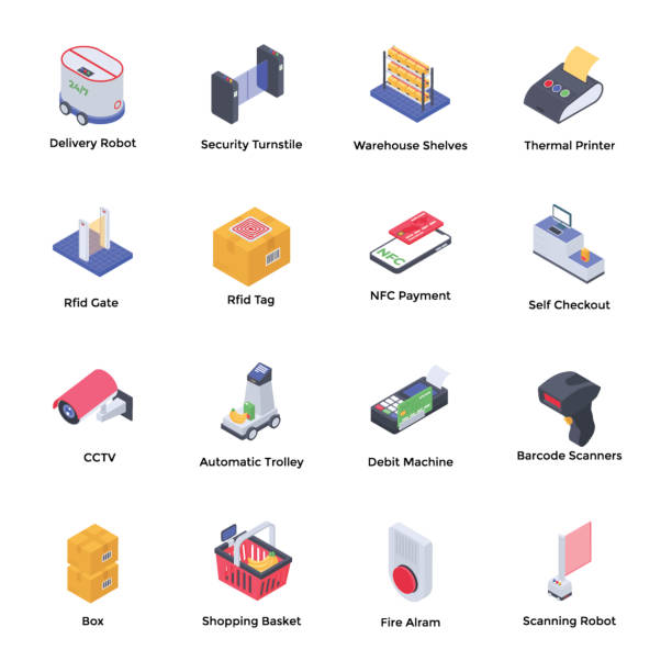 Future Supermarket Isometric Vectors Pack Future supermarket isometric icons pack is here for your ease. Editable vectors are easy to use. Grab it now! radio frequency identification stock illustrations