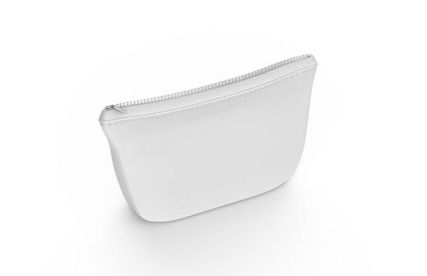 istock Blank white pouch for cosmetics mock up on isolated white background, empty linen beautician bag with zip mock up template, 3d illustration 1152778647
