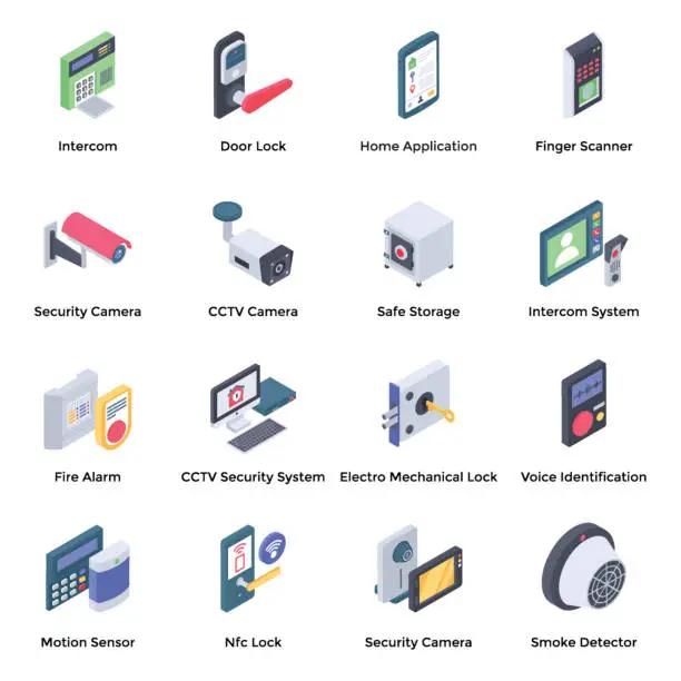 Vector illustration of Home Security Isometric Icons
