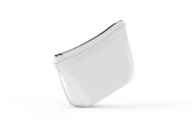 istock Blank white pouch for cosmetics mock up on isolated white background, empty linen beautician bag with zip mock up template, 3d illustration 1152779112