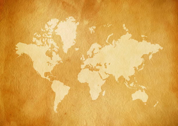 istock Vintage world map on old parchment paper 1152781174