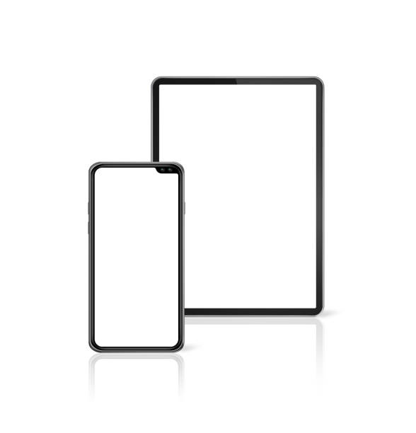 istock Tablet and mobile phone set mockup isolated on white. 3D render 1152783598