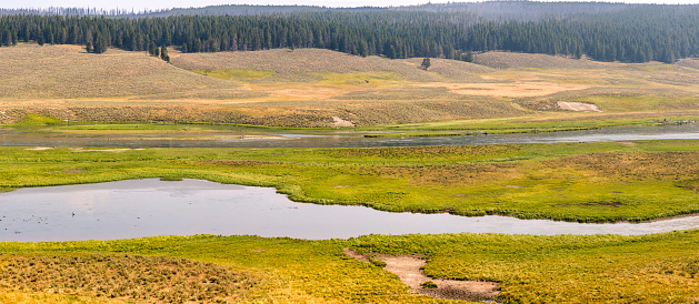 overview prairie and rivers in Yellowstone National Park in Wyoming