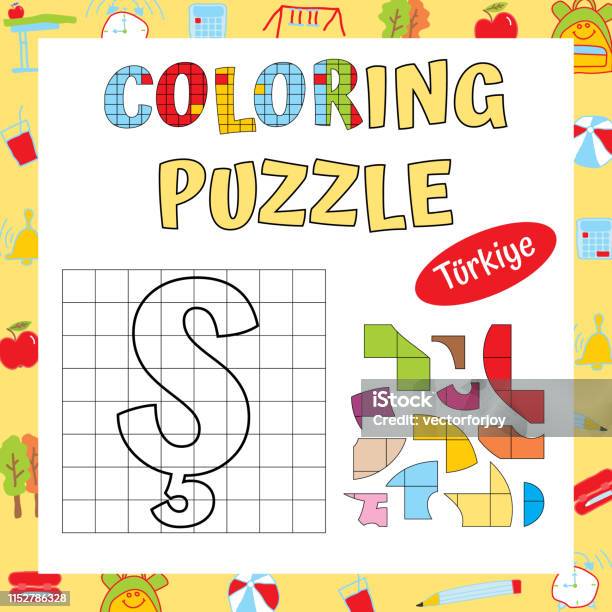 Alphabet Coloring Puzzle Logic And Writing Educational Exercise Fine Motor Skills Worksheet Vector Illustration Stock Illustration - Download Image Now