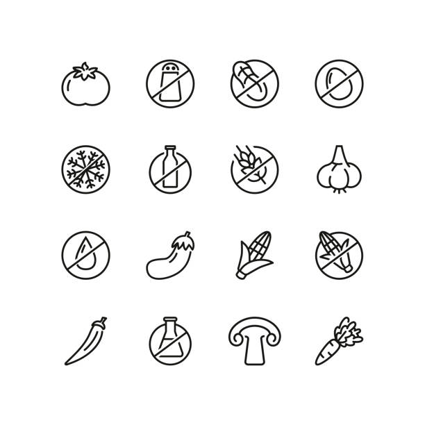 유기농 식품 라인 아이콘 세트 - gluten gluten free stock illustrations